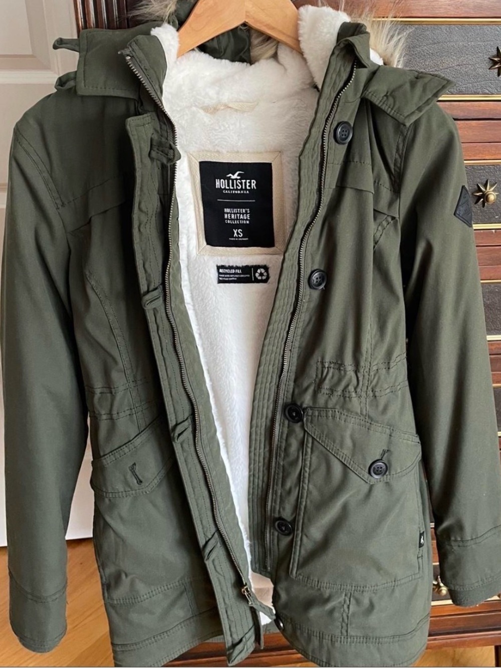 Hollister Olive Green Sherpa-Lined Hooded Parka